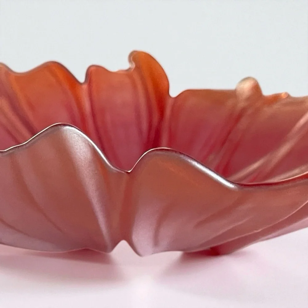 Vtg Iridescent Pink Gold Daisy Flower Frosted Bowl 15